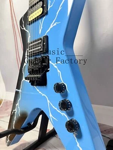 US WAREHOUSE Blue Lightning Black Border Electric Guitar Black Hardware Hot Sale - Picture 1 of 8