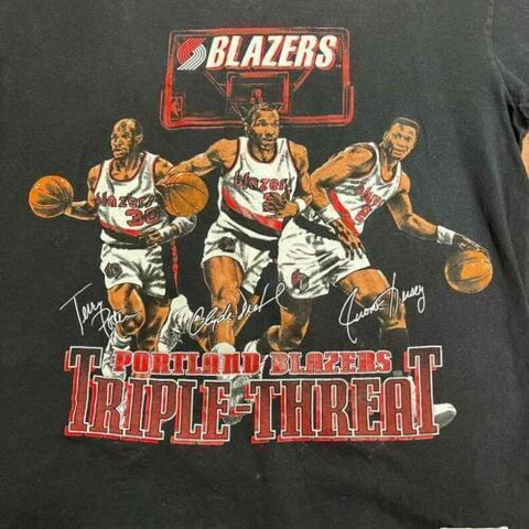 Portland Trail Blazers Vintage 90s Triple Threat Basketball T-Shirt Gift Fan Cover