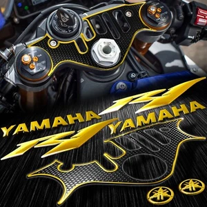 Handle Bar Yoke Cover Black+Chrome Gold 8" Logo+R1 Emblem Sticker 15-21 YZF R1 - Picture 1 of 10