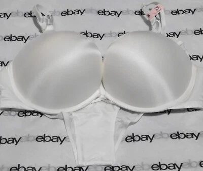 NOVO Sutiã de Mergulho Victoria's Secret Bombshell Cetim Branco 38C & Conjunto Atrevido Grande VS - Imagem 1 de 4