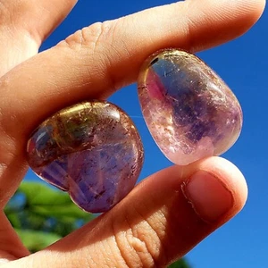 Piedras preciosas de cristal curativo natural caídas y pulidas ametrino de Bolivia - 2 piezas - Imagen 1 de 7