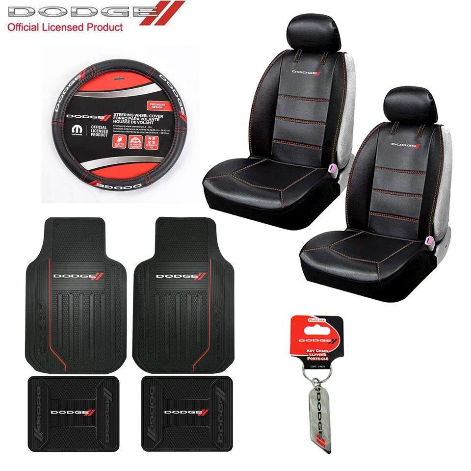 New 10pc Dodge Elite Logo Car Truck Seat Covers Floor Mats Steering Wheel Cover - Изображение 1 из 4