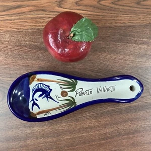 Souvenir Ceramic Spoon Rest MEXICO PUERTO VIARTA Blue Trim With King Fish 8.5" - Picture 1 of 8