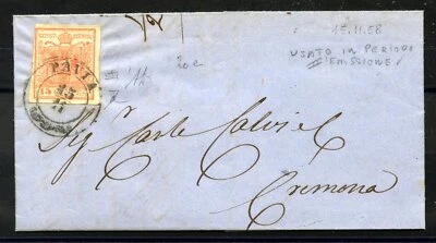 1858 - LOMBARDO VENETO - LOTTO/40556 - 15 CENTESIMI ROSA CHIARO - BUSTA DA PAVIA - Immagine 1 di 2