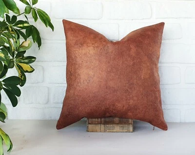 Terracotta color cork leather look fabric pillow cover-1qty - Image 1 of 4