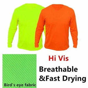 Hi Vis Safety T Shirts High Visibility Fast Drying Work Sports Wear Long Sleeve - Picture 1 of 9