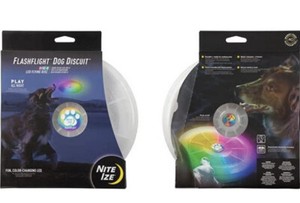 NITE IZE FLASHLIGHT Dog Biscuit DISCO-O LED FLYING DISC PLAY ALL NIGHT FFDD-07R8