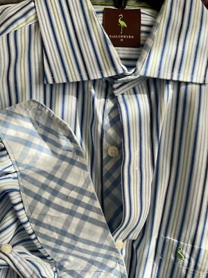 Camisa social casual Tailorbyrd listrada azul branca e amarela manga longa tamanho M nova sem etiquetas - Imagem 1 de 4