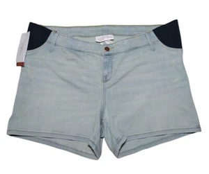 Isabel Women's Light Blue Denim Maternity Short with Elastic Waist, Size 16. - Picture 1 of 9