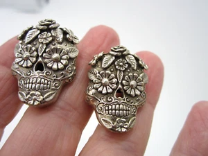 Pendientes perforados con calavera Estate fabulosos de plata de ley ornamentados DÍA DE LOS MUERTOS - Imagen 1 de 3