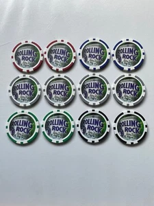 Lote de 12 fichas de póquer con logotipo extra pálido de rock rodante rojo negro verde azul gris - Imagen 1 de 6