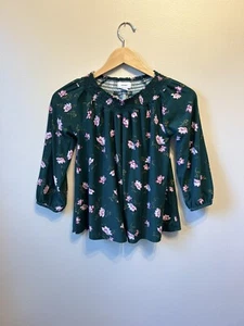 Old Navy Girls Youth Top Large (10-12) Smocked Neck Green Floral Bell Sleeve - Picture 1 of 10