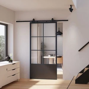 Schiebetür Schiebetürsystem Laufschiene Softclose Komplettset offen Glas Stahl - Bild 1 von 28