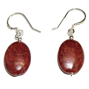 PENDIENTES de CORAL NATURAL Ovales 13x18 mm y PLATA de ley 925 - Imagen 1 de 2