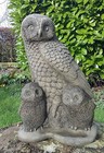 STONE GARDEN OWL AND OWLETS BIRD FAMILY STATUE ORNAMENT🦉🌲🍂