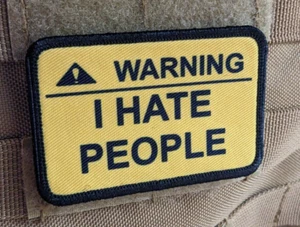 Parche moral advertencia I hate people 2""x3"" gancho y bucle táctico - Imagen 1 de 5
