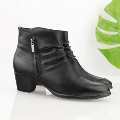 Bota Munro Elliot para Mujer Talla 8 N Botín de Cuero Negro Tacón Bloque Acanalado Cómoda Foto 1 de 4