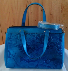Mellow World Salome embossed floral satchel purse blue - Peta approved vegan - Picture 1 of 7