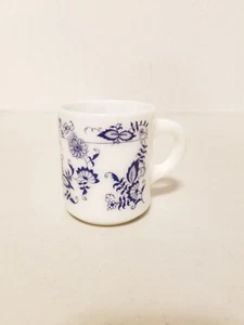 Hazel Atlas Blue Floral White Milk Glass Coffee Mug/Cup, Rare Mid Century Modern - Picture 1 of 5