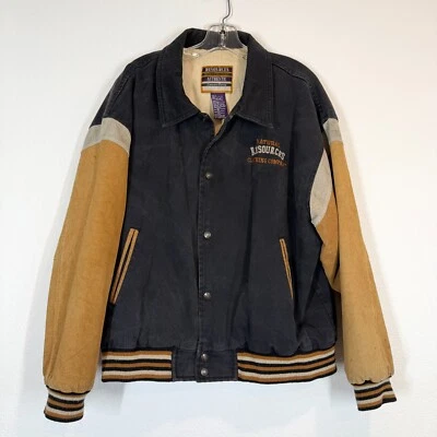 Chaqueta Bomber Vintage Gamuza y Lona Grande Años 80 Negro Marrón Abrigo Bordado Foto 1 de 4