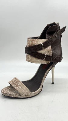 NUEVO Seven 7 For All Mankind Tacones Altos Mujer Talla 7 M En Marrón Lagarto Beige Foto 1 de 4