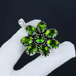 Elegante Peridoto Gemma Artigianale 925 Argento Sterling Ciondolo Per Compleanno - Foto 1 di 4