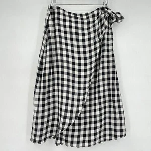Women's Madewell Buffalo Check Faux Wrap Midi Black & White Skirt 12 - Picture 1 of 3