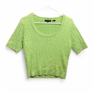 Y2K Cable Knit Sweater Medium Preppy Minimalist Pastel Green Spring Soft Girl - Picture 1 of 7