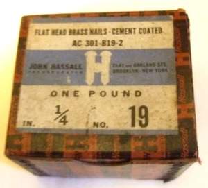 Flat Head Brass Nails One Pound 1/4 inch Marked John Hassall Brooklyn New York - Picture 1 of 10