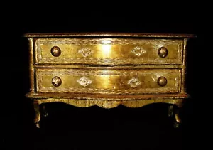 De Lis Shabby Chic Florentine Gold Gilt Footed Chest Dresser Vanity Jewelry Box - Picture 1 of 12