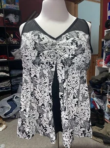 Catherines Tankini Swimsuit Swim Top Woman Size 28W Black White NWT B5 - Picture 1 of 5
