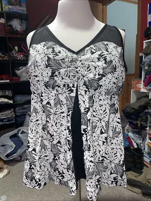 Catherines танкини купальник плавать верхний женщина размер 28 Вт черный белый новый с Ярлыками B5 - Изображение 1 из 4