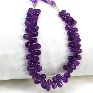 Natürlicher Amethyst Edelstein 9x6 mm Größe Facettiert Tropfenform Perlen 8 Zoll Strang - Bild 1 von 9