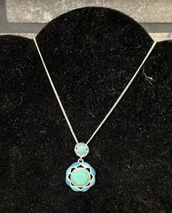AVON SAQ Silvertone Faux Turquoise Pendant Adjustable Chain Necklace - Picture 1 of 7