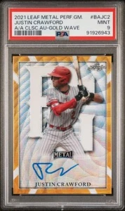 2021 Perfect Game Metal AUTO Gold Wave 1/2 JUSTIN CRAWFORD Giants PSA 9 MINT - Picture 1 of 2