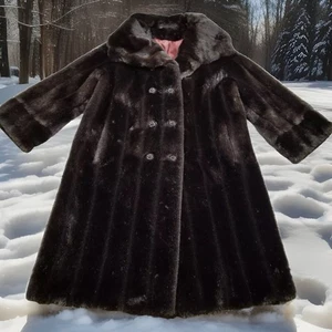 ✅Lujoso abrigo de piel de visón negro de longitud completa forrado con bolsillos para mujer grande de moda - Imagen 1 de 13