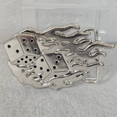  Lucky Dice Flaming Belt Buckle Metal Rockabilly Skater - Image 1 of 3