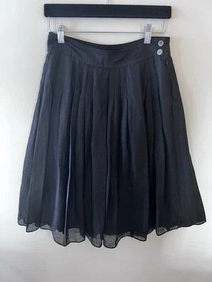 BANANA REPUBLIC Size 0 Linen Silk Lined Pleated FLARE Skirt BLACK Side Zip - Image 1 of 4