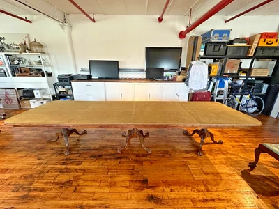 Chippendale Three Pedestal Mahogany Dining Table w/ Two Leaves: Ball & Claw Feet - Image 1 of 4