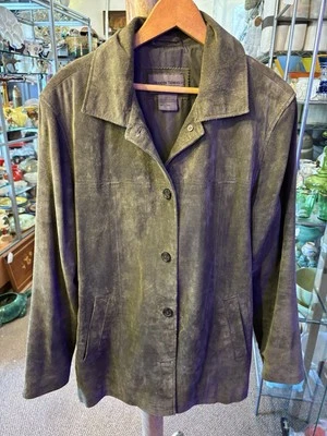 Vintage Brandon Thomas Green Suede Lightweight Leather Jacket Size Medium Lined - Image 1 of 4