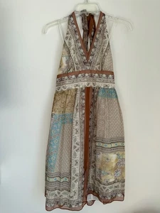 Jones New York Vtg Patchwork Dress Womens 4 100% Silk Halter Backless Midi - Picture 1 of 11