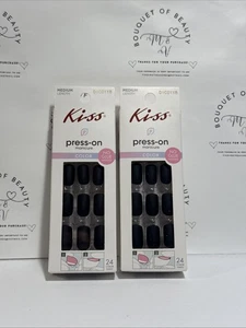 2 Sets Kiss Press-On Nails, WHITE NOISE (M) BLACK MATT, 👀Meine Seite für ++NEU! - Bild 1 von 4