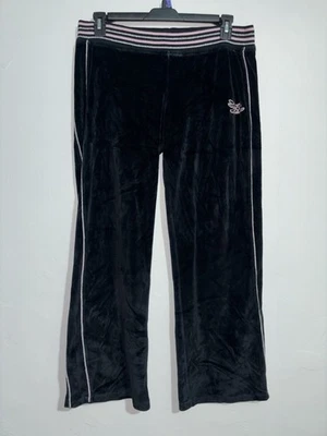 Pantalones deportivos Y2K South Pole para mujer de terciopelo negro y rosa, talla XL Foto 1 de 4