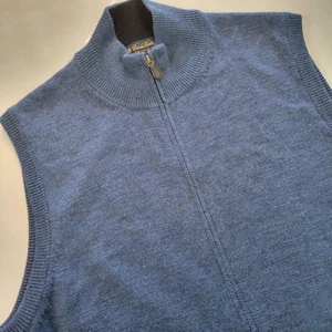 Chaleco Brooks Brothers Extra Fino Italiano Lana Merino Azul Cremallera Completa - Grande - Imagen 1 de 7