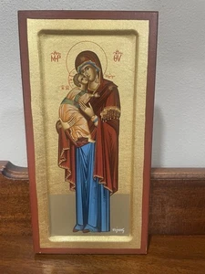 Byzantine Style Virgin Mary & Child Theophanis PEFKIS Gold Leaf Reproduction. - Picture 1 of 13