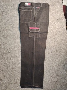 Vintage Y2K Tommy Hilfiger Baggy Wide Leg Carpenter Black Jeans Size W38 x L32 LESEN - Bild 1 von 6