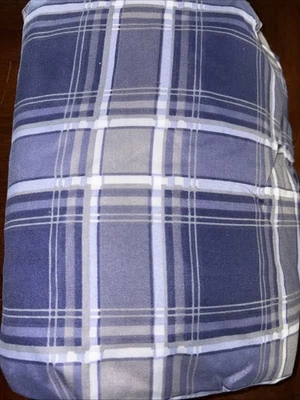 Signature Collection Edgewood Plaid Queen FITTED SHEET Blue Gray 15" Deep - Image 1 of 3