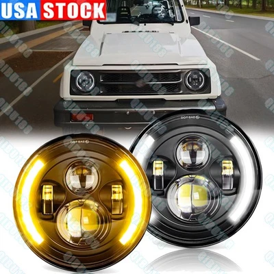 For Suzuki Samurai SJ410 7 inch LED Round Headlights Pair DRL Hi/Lo Beam US - Image 1 of 4