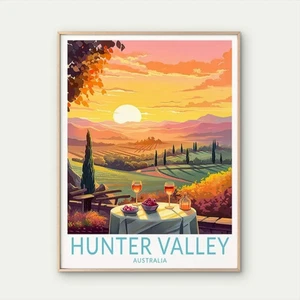 Hunter Valley Australia Sunset Wine Country Travel Poster Print Wall Art - Bild 1 von 2