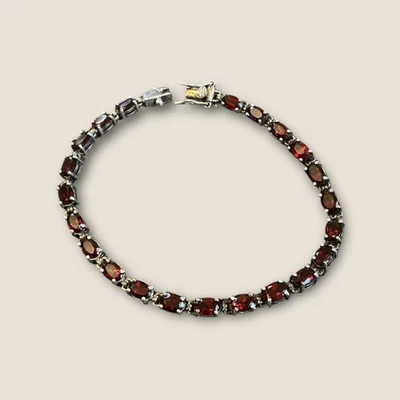 Vintage Sterling Silver Garnet-Like Cubic Zirconia Tennis Bracelet - Image 1 of 4